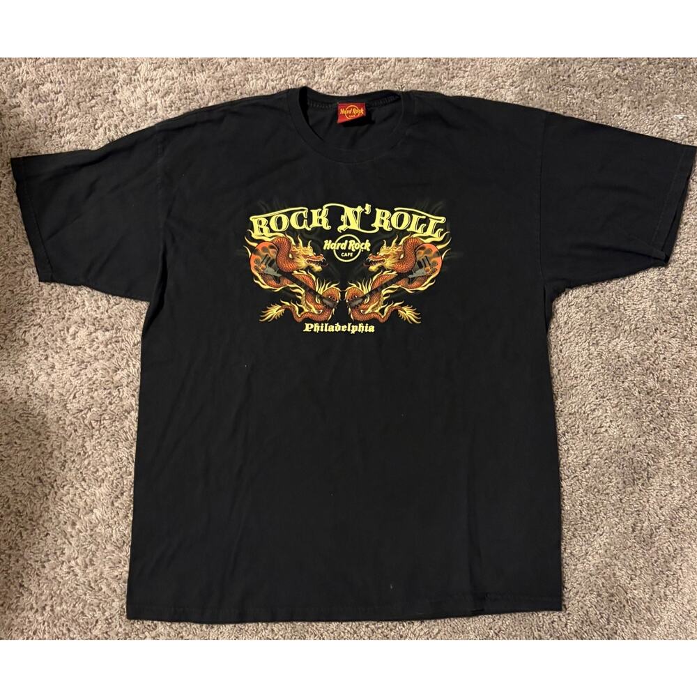 Hard Rock Cafe Rock & Roll Philadelphia T-Shirt Men's Black Dragon Graphic - XL
